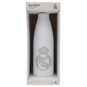 BOTELLA BLANCA CON PLATA RUBBERIZADA 500ML REAL MADRID