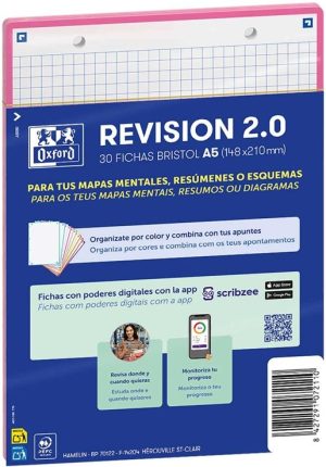 Paquete flashcards 2.0 oxford a5 2 taladros 30 fichas cuad.5x5 color rosa