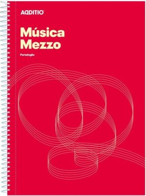 Cuaderno espiral a4 musica mezzo 12 pentagramas de 9mm por pagina, separador portapartituras y paginas finales para anotaciones.