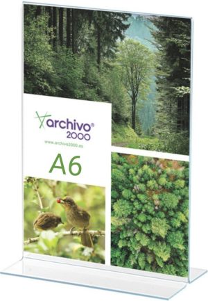 Expositor de sobremesa forma de T metácrilato a6 vertical 45x105x155mm