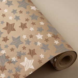 BOBINA PAPEL REGALO KRAFT NAVIDAD ESTRELLAS 62CMX4KG
