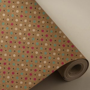 Bobina papel regalo puntitos colores 100% kraft reciclado 62cmx4kg