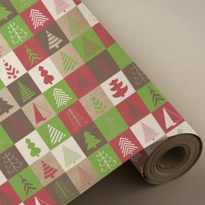 Bobina papel regalo cuadros de arboles 100% kraft reciclado 62cmx4kg
