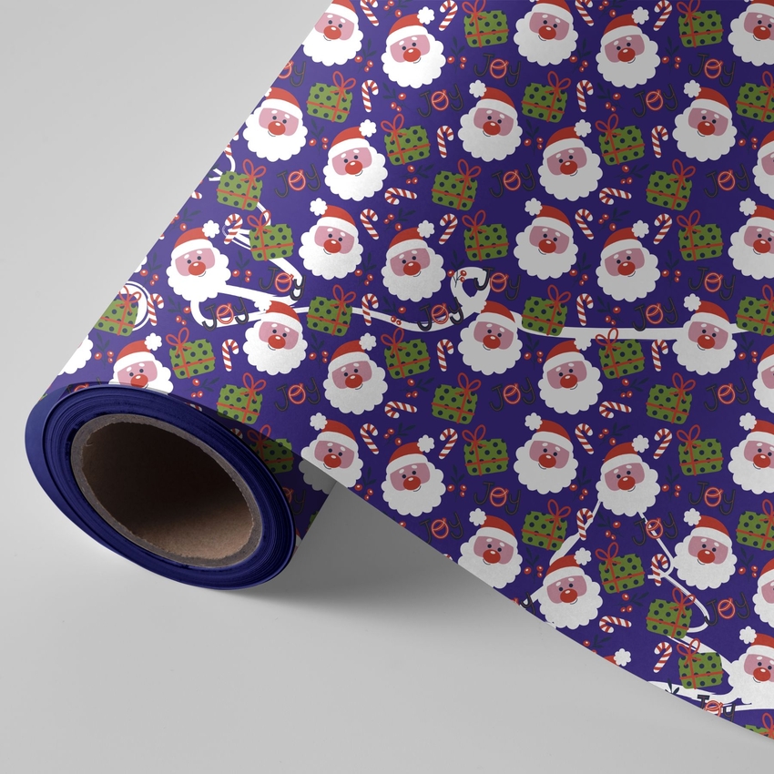 Bobina papel regalo navidad papa noel fondo azul 62cmx4kg