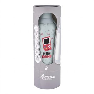 Botella térmica interior ceramico 2 tapones 500ml gris pixel gaming