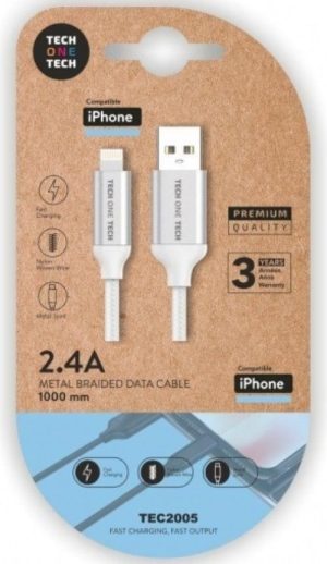 CABLE BLANCO NYLON USB-A A LIGHTNING APPLE 1 METRO