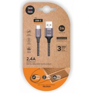 BLISTER CABLE DE DATOS USB A USB-C 2M COLOR BLANCO NYLON