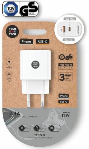 CARGADOR 12W SALIDA USBC + USBA BLANCO