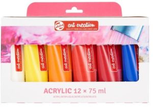 Estuche 12 botes acrílico 75ml art creation colores basicos