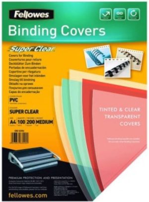 caja 100 tapas encuadernación a4 polipropileno 450 micras transparente fellowes