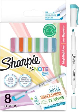 Estuche 8 marcadores creativos sharpie s-note duo colores pastel