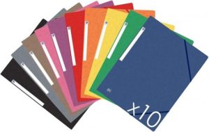 Paq/10 carpeta carton de gomas y solapas a4+ colores vivos surtidos