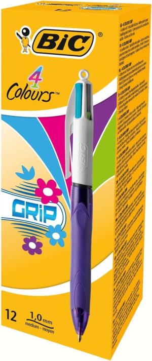 C/12 BOLIGRAFOS BIC 4 COLORES FASHION GRIP PUNTA 1,0MM