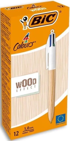 C/12 BOLIGRAFOS BIC 4 COLORES WOOD STYLE 1MM