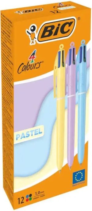 C/12 BOLIGRAFO 4 COLORES CUERPO COLOR PASTEL PUNTA 1MM
