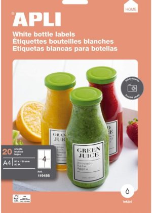 C/20 HOJAS ETIQUETA BOTELLA GLOSSY 80X120MM