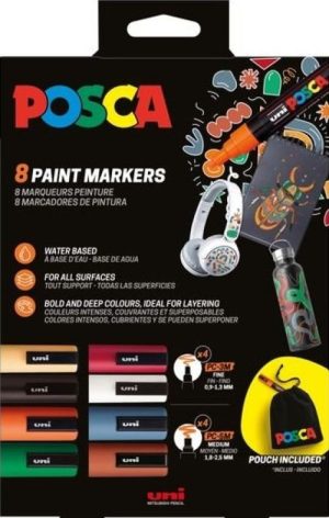 PACK 8 ROTULADOR POSCA PC-5M/PC-3M + BOLSA TELA