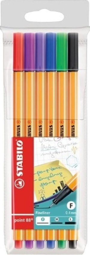 ESTUCHE 6 COLORES STABILO POINT 88 PUNTA DE FIBRA 0,4MM.