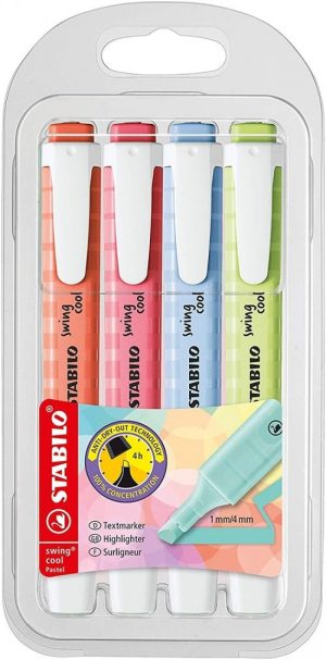 Estuche 4 marcadores fluorescentes stabilo swing cool pastel colores nuevos