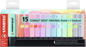 Estuche 15 marcador fluorescente stabilo boss pastel colores surtidos