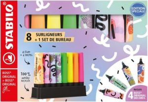 Set de escritorio 8 marcadores fluorescentes 4 boss original + 4 boss Ju schenee