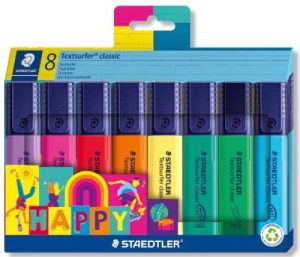 Estuche 8 marcadores textsurfer classic colores surtidos diseño happy