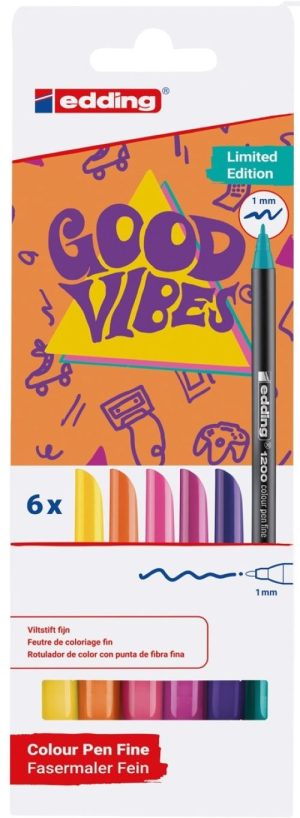 Estuche 6 rotuladores edding 1200 colores Amarillo, naranja, violeta, rosa, turquesa y magenta