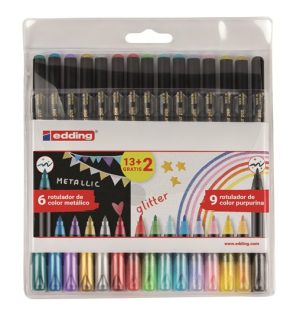 Pack promocional 13+2 rotuladores edding 1200 metalicos/glitter