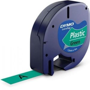 Cinta dymo letratag plastico negro/verde 12mmx4m