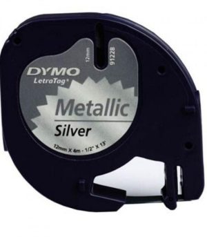 CINTA DYMO LETRATAG METALIZADA NEGRO/PLATA 12MMX4M.