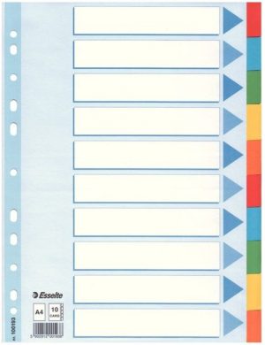 Bolsa 10 separadores a4 con 5 colores esselte carton 200g