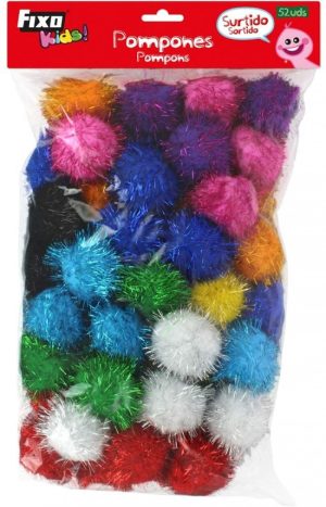 PAQ/52 POMPONES 5CM BRILLANTES SURTIDOS FIXO