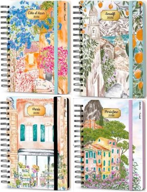 Agenda espiral anual 2026 serie travel día página 15x21cm modelos surtidos