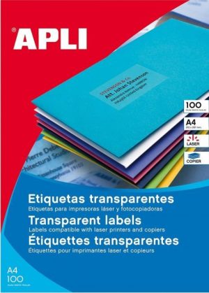C/20 hojas etiquetas transparentes ft/im 48,5x25,4 apli