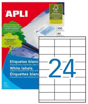 C/100 HOJAS DE ETIQUETAS BLANCAS PERMANENTES 70X33.8 MM