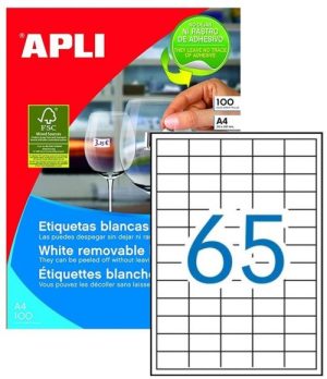 C/100 HOJAS ETIQUETAS REMOVIBLES FT/IM 38X21,2 CANTOS RECTO