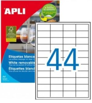 C/100 hojas etiquetas removibles ft/im 48,5x25,4 apli cantos rectos.