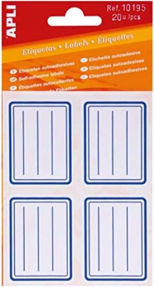 BOLSA 18 ETIQUETAS ESCOLARES ORLA AZUL C/ LINEAS APLI