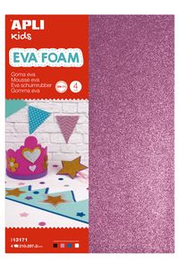 Blister 4 laminas goma eva purpurina a4 colores blanco,negro,rosa y azul