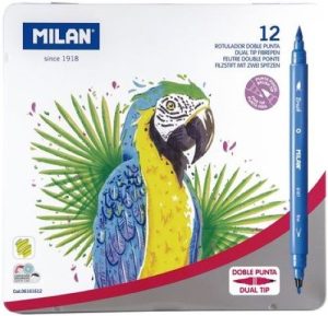 CAJA METALICA 12 ROTULADORES DOBLE PUNTA FINA/PINCEL