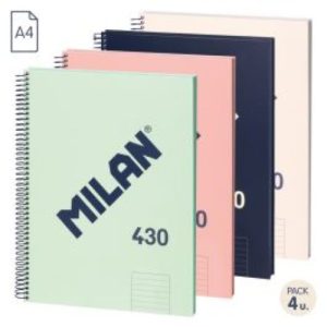 Paq/4 cuaderno espiral a4+ 80h 95g. 1horizontal 7mm microperforado colores surtidos