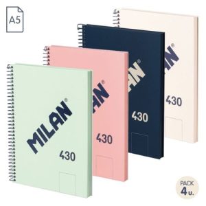 Paq/4 Cuaderno espiral a5 80h 95g. microperforado liso serie 1918 colores surtidos