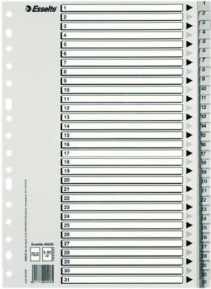 Bolsa indices numericos 1-31 folio multitaladro polipropileno 125 micras