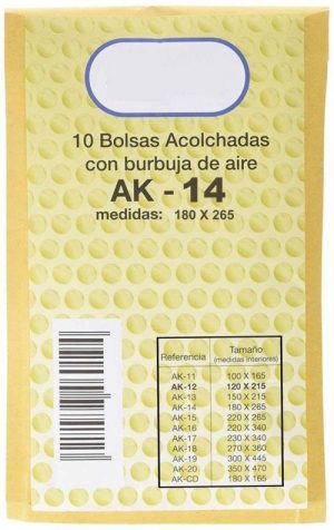 Paq/10 bolsa kraft acolchada ak-14 autoadhesivo 180x265mm sam