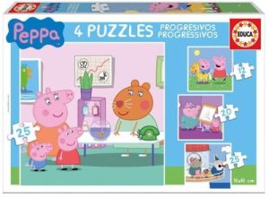 PEPPA PIG 4 PUZZLES PROGRESIVOS 12,16,20,25 PIEZAS