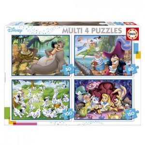 MULTI 4 PUZZLES CLASICOS DISNEY ALADDIN, JUNGLE BOOK, ALICIA, PETER PAN