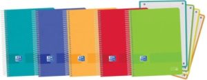 Paq/5 cuaderno espiral a5+ 120hojas 90g. cuadricula 5x5 ebook4 colores surtidos tapa plástico