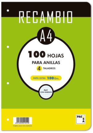 Recambio a4 100h 4 taladros 100g cuad.4x4 c/m cantos redondeados