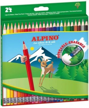 ESTUCHE 24 LAPICES COLORES HEXAGONAL BORRABLE ALPINO