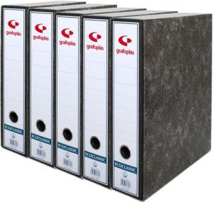 Pack/5 archivador de palanca a4 cartón entrecolado sin rado con caja montado